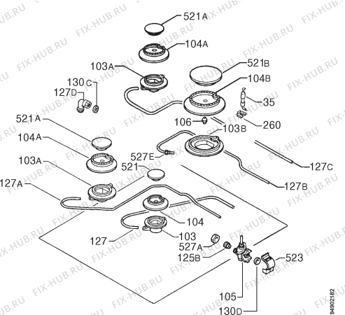 Взрыв-схема плиты (духовки) Tricity Bendix HG231B - Схема узла Functional parts 267