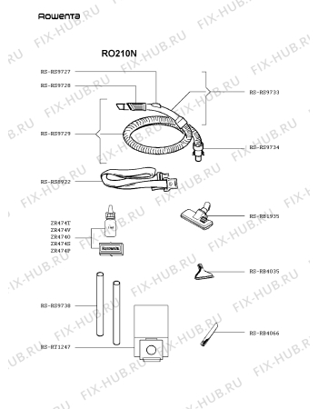 Взрыв-схема пылесоса Rowenta RO210N - Схема узла WP000384.8P2