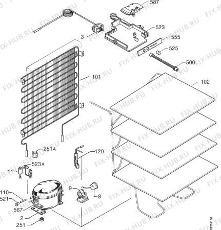 Взрыв-схема холодильника Electrolux EU1421T - Схема узла Cooling system 017