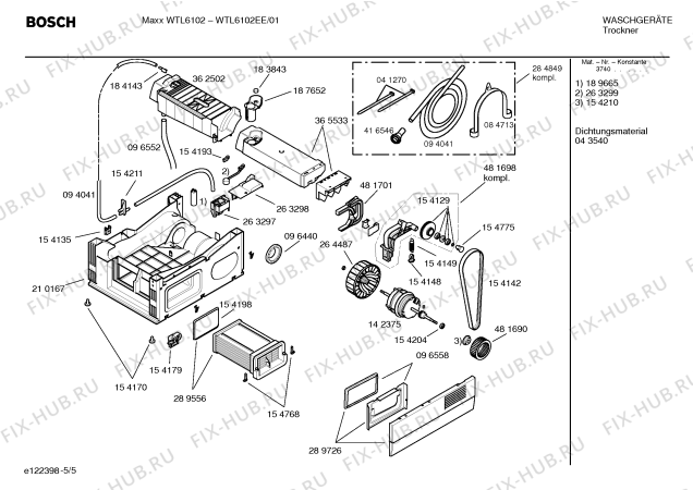 Взрыв-схема сушильной машины Bosch WTL6102EE Maxx WTL6102 - Схема узла 05