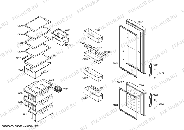 Схема №2 3KE5836A с изображением Дверь для холодильника Bosch 00243753