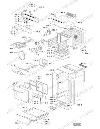 Схема №1 BLH 2002 R SW с изображением Ручка двери для духового шкафа Whirlpool 481990800076