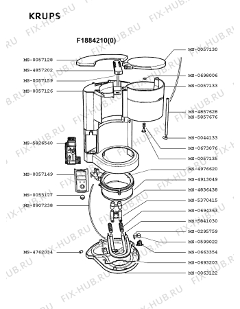 Взрыв-схема кофеварки (кофемашины) Krups F1884210(0) - Схема узла DP001506.1P2