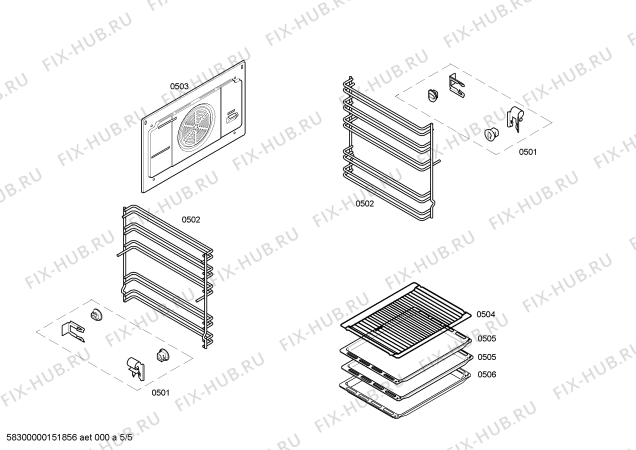 Взрыв-схема плиты (духовки) Bosch HCE724150V - Схема узла 05