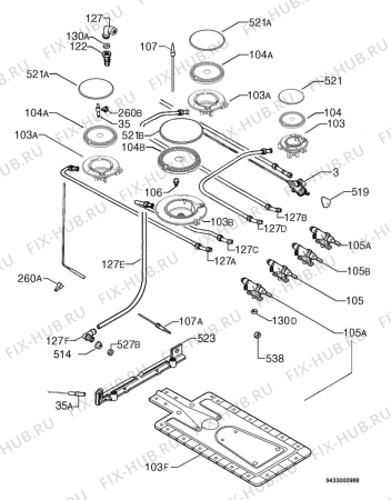 Взрыв-схема плиты (духовки) Electrolux EKG603301W - Схема узла Functional parts 267