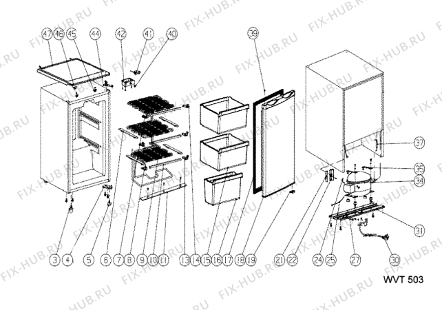 Схема №1 WVT503W (F090641) с изображением Наставление для холодильной камеры Indesit C00346630