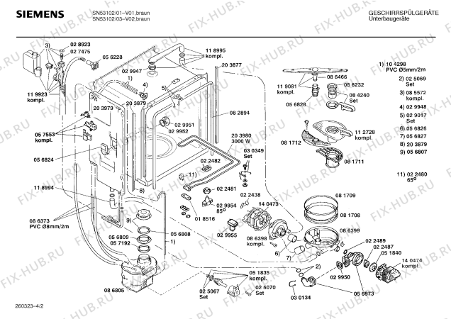 Взрыв-схема посудомоечной машины Siemens SN53102 - Схема узла 02