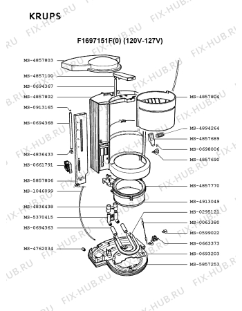 Взрыв-схема кофеварки (кофемашины) Krups F1697151F(0) - Схема узла HP001484.9P2