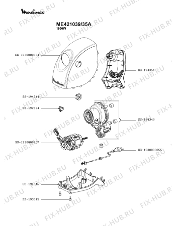 Схема №2 ME421039/35A с изображением Корпусная деталь для электрошинковки Moulinex SS-1530000304