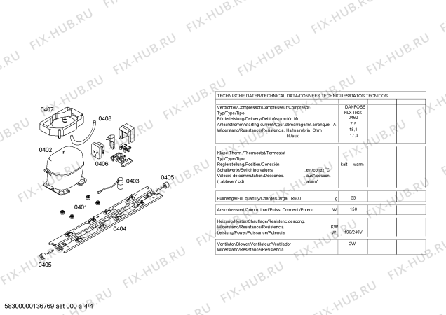 Взрыв-схема холодильника Siemens KD36NA43 - Схема узла 04