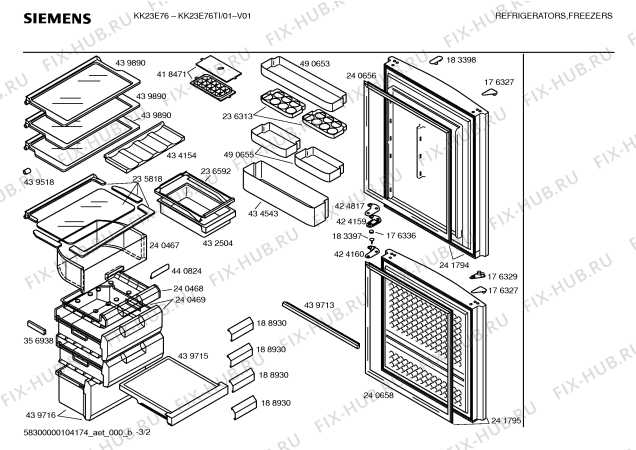 Схема №2 KK23E76TI с изображением Дверь для холодильника Siemens 00241794