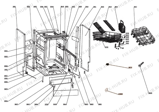 Схема №2 DEDW60SI с изображением Панель для электропосудомоечной машины DELONGHI DAU1590031