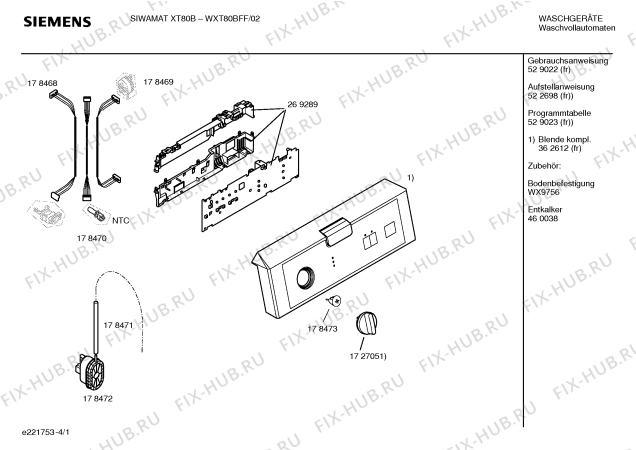 Схема №3 WXT80BFF SIEMENS SIWAMAT XT80B fuzzy plus с изображением Таблица программ для стиралки Siemens 00529023