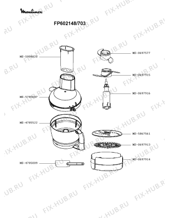 Схема №4 FP602148/703 с изображением Перекрытие для кухонного измельчителя Moulinex MS-5785607