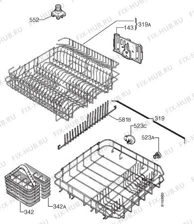 Взрыв-схема посудомоечной машины Zanussi DW914W - Схема узла Basket 160