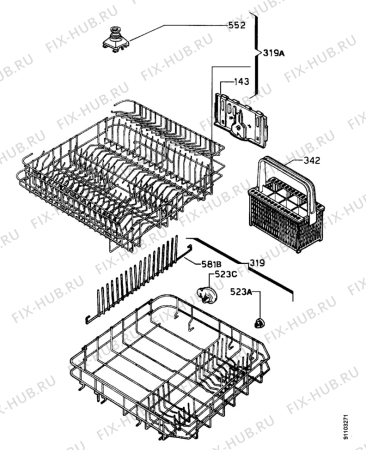 Взрыв-схема посудомоечной машины Alno ASU4100I - Схема узла Baskets, tubes 061