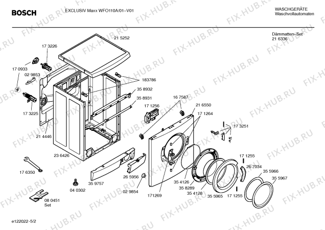 Взрыв-схема стиральной машины Bosch WFO110A Eclusiv Maxx WFO 110 A - Схема узла 02