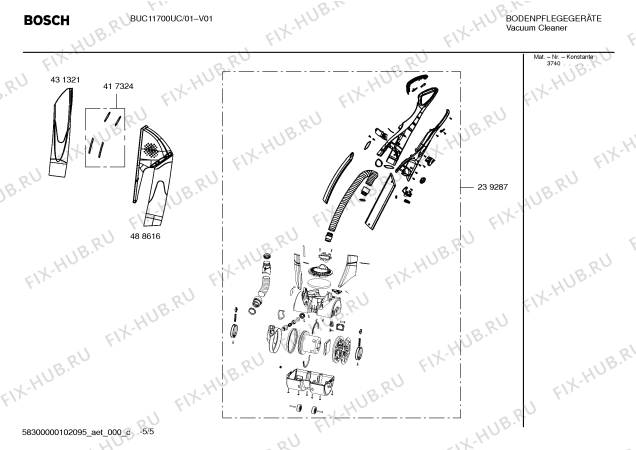 Схема №4 VU01C1700 с изображением Уплотнение крышки для мини-пылесоса Bosch 00431315