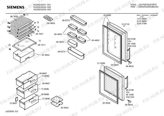 Схема №2 KG35E01IE с изображением Поднос для холодильной камеры Siemens 00095976