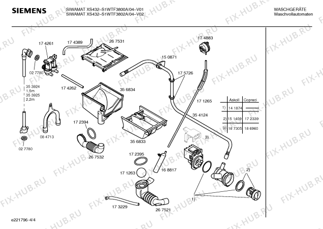 Схема №4 S1WTF3802A SIWAMAT XS432 с изображением Инструкция по установке и эксплуатации для стиралки Siemens 00525952