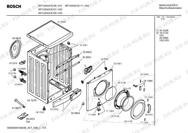 Схема №4 WFO2042OE Maxx WFO 2042 OE с изображением Таблица программ для стиральной машины Bosch 00591368