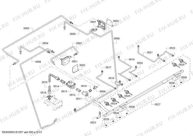 Схема №7 PRD486NLHC с изображением Труба для плиты (духовки) Bosch 00618024