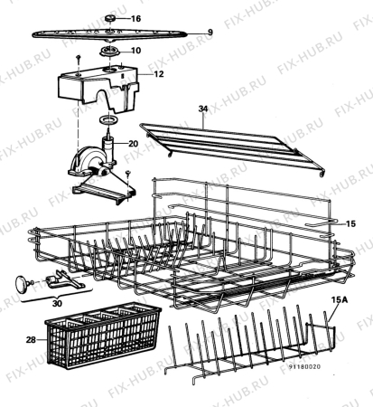 Взрыв-схема посудомоечной машины Electrolux CDW200 - Схема узла W20 Baskets