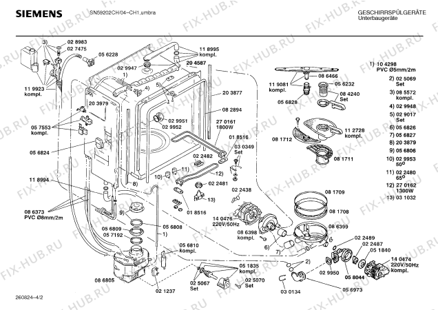 Взрыв-схема посудомоечной машины Siemens SN59202CH - Схема узла 02