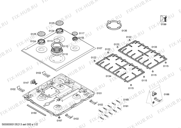 Схема №2 M66R36N0 ENC.M66R36N0 3G+1W FLAME C60O IH5 NEFF с изображением Варочная панель для плиты (духовки) Bosch 00681721