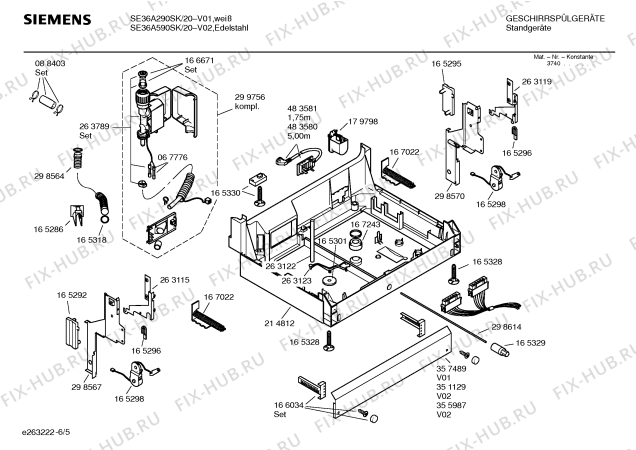 Схема №6 SE26A294EU с изображением Набор кнопок для посудомойки Siemens 00187375