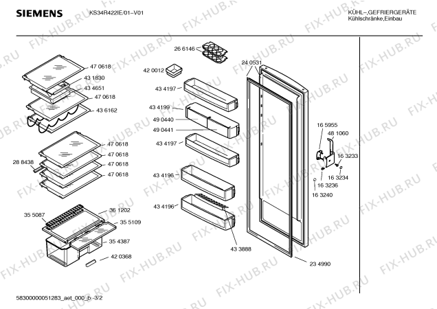 Схема №2 KS30R423GB с изображением Инструкция по эксплуатации для холодильной камеры Siemens 00586287