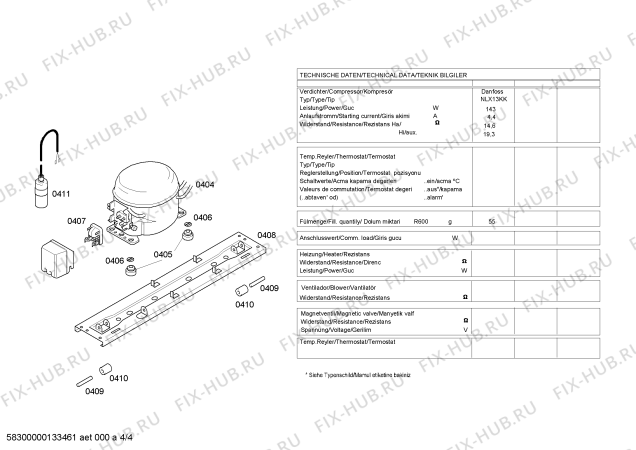 Взрыв-схема холодильника Bosch KDN45X03AU - Схема узла 04