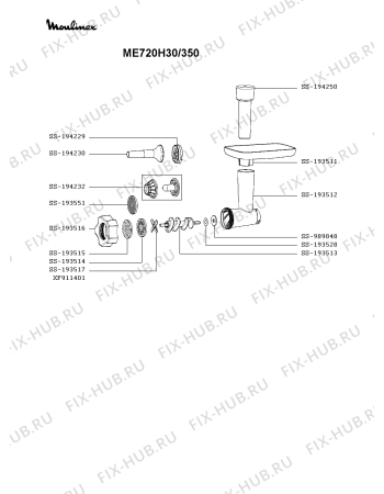 Взрыв-схема мясорубки Moulinex ME720H30/350 - Схема узла 4P004734.4P2