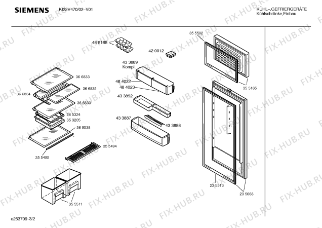 Схема №1 KI22V470 с изображением Поднос для холодильной камеры Siemens 00433892