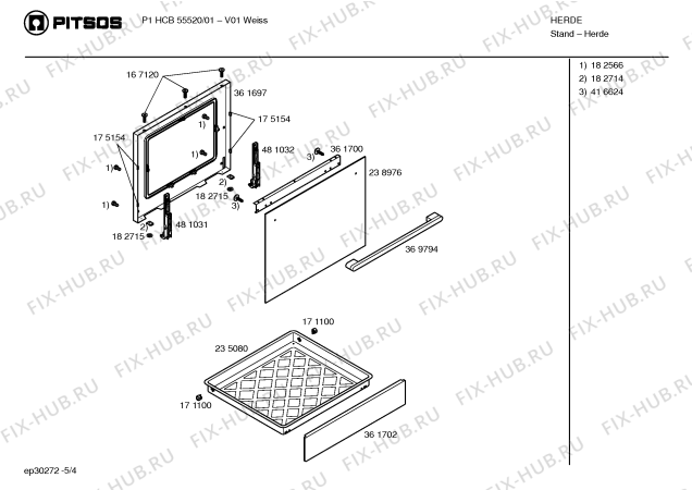 Взрыв-схема плиты (духовки) Pitsos P1HCB55520 - Схема узла 04