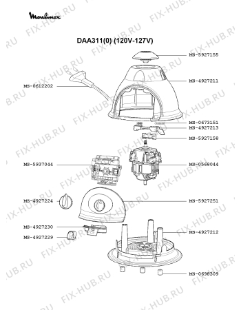 Взрыв-схема блендера (миксера) Moulinex DAA311(0) - Схема узла 9P002441.7P2