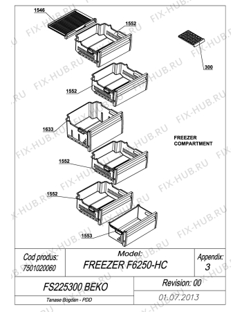 Взрыв-схема холодильника Beko FS225300 (7501020060) - EXPLODED VIEW SHELVES FS225300 BEKO