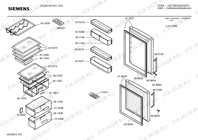 Схема №1 KG32V421 с изображением Передняя панель для холодильной камеры Siemens 00434631