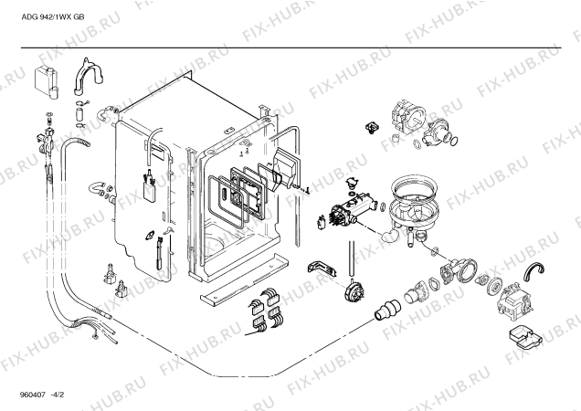 Взрыв-схема посудомоечной машины Whirlpool SR2PHA4GB - Схема узла 02