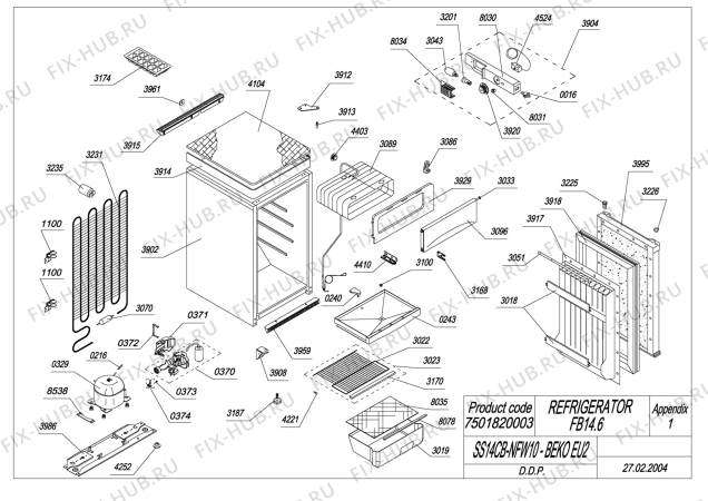 Схема №1 BEKO SS14CB-NFW10 (7501820003) с изображением Компрессор для холодильника Beko 4582410100