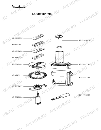 Взрыв-схема кухонного комбайна Moulinex DO2051B1/700 - Схема узла 3P003863.1P2