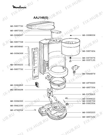 Взрыв-схема кофеварки (кофемашины) Moulinex AAJ146(0) - Схема узла SP001846.0P2