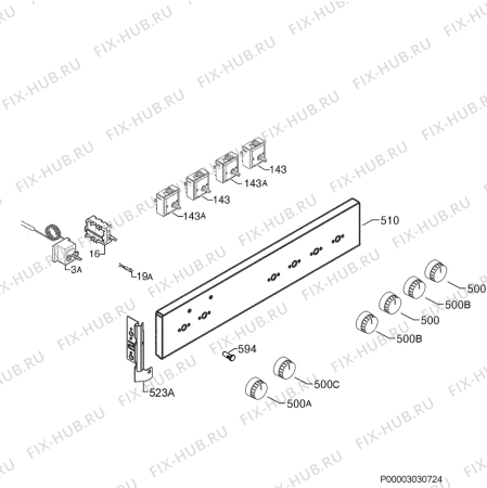 Взрыв-схема плиты (духовки) Zanussi ZOU234W - Схема узла Command panel 037