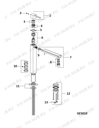 Схема №1 MK1TPBKHA (F076780) с изображением Рукоятка для смесителя Indesit C00289873