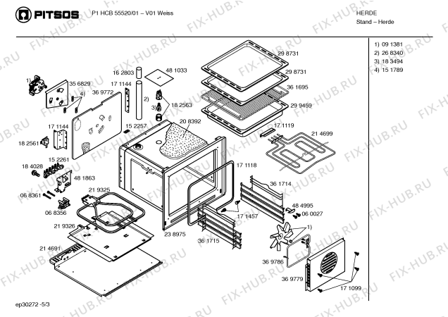 Взрыв-схема плиты (духовки) Pitsos P1HCB55520 - Схема узла 03