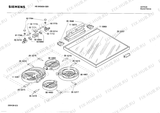 Взрыв-схема плиты (духовки) Siemens HS845654 - Схема узла 05
