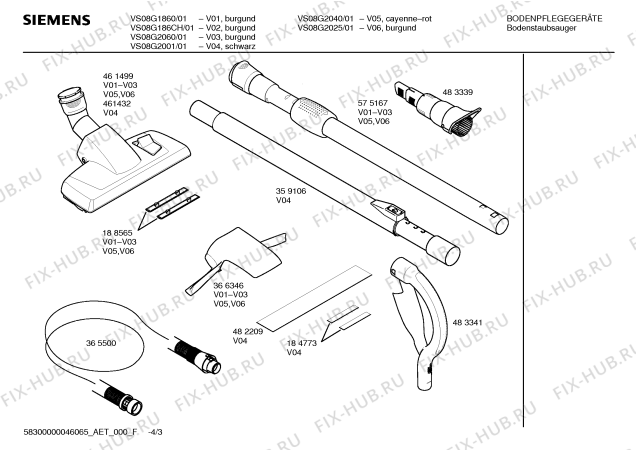 Взрыв-схема пылесоса Siemens VS08G186CH 1800W dynapower - Схема узла 03