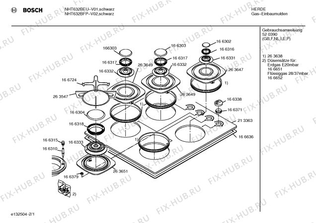 Схема №2 NHT632BEU с изображением Варочная панель для плиты (духовки) Bosch 00213363