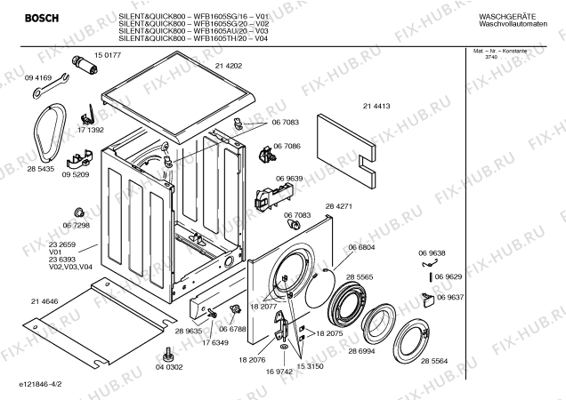 Взрыв-схема стиральной машины Bosch WFB1605TH SILENT & QUICK 800 - Схема узла 02