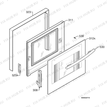 Взрыв-схема плиты (духовки) Electrolux EOB5700K - Схема узла Door 003